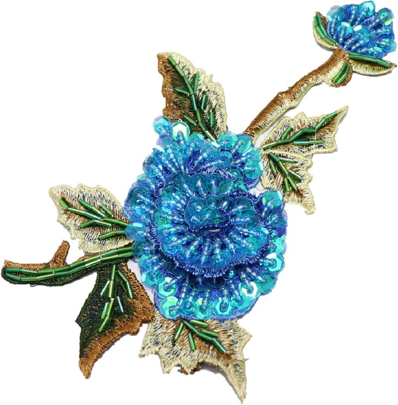 JRYYR Rose Sequin Applique, Embroidered Patch Flower for Dresses and Other Garments Decorative Rose Patches (Blue) - Image 1
